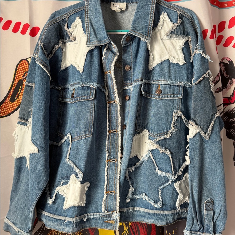 Oli & Hali Blue Jean Jacket with White Star Patches